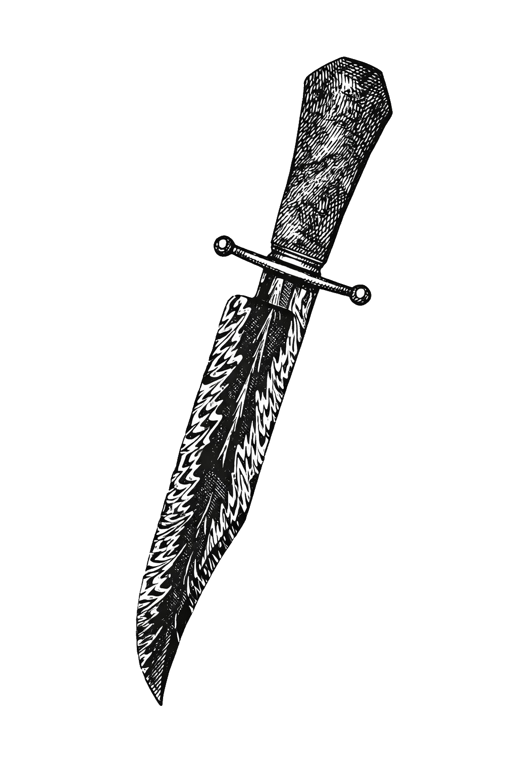 The royal Bowie knife forged by Ricardo Vilar for King Mswati III of Eswatini — feather Damascus blade, coffin handle